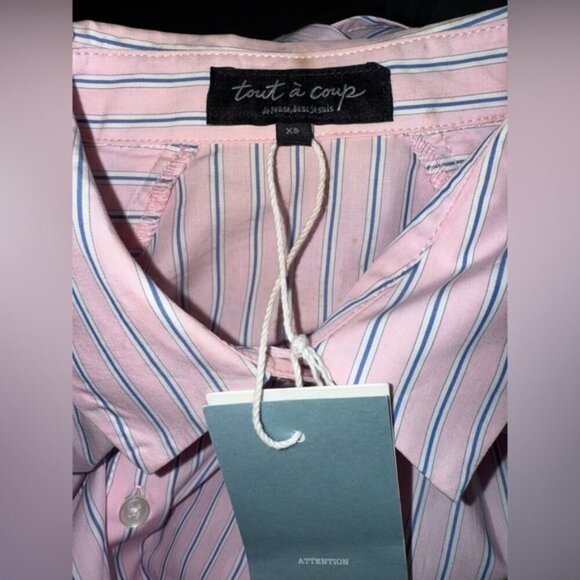 NWT Tox Tout A Coup Striped Cut Out Button Down Shirt size XS - Picture 3 of 14